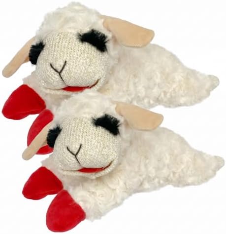 Multipet Lamb Chop Dog Plush Toy - Squeaky Toy for Small & Medium Dogs - Extra Soft Plush - Stuffed Animal for Cuddling & Playing (10", Cream, 5 Squeakers) (Pack of 2) by Multipet