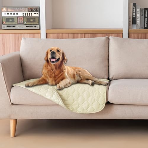 gogobunny 100% Double-Sided Waterproof Dog Bed Cover Pet Blanket Sofa Couch Furniture Protector for Puppy Large Dog Cat, Reversible (30x30 Inch (Pack of 1), Dark Cream/Light Cream) by gogobunny
