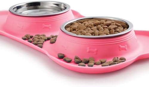 Hubulk Pet Dog Bowls 2 Stainless Steel Dog Bowl with No Spill Non-Skid Silicone Mat + Pet Food Scoop Water and Food Feeder Bowls for Feeding Small Medium Large Dogs Cats Puppies (M, Pink) - Image 5