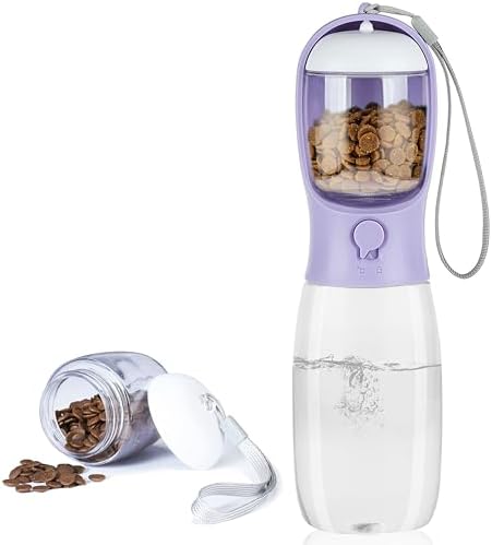 Dog Water Bottle with Food Container, Portable Leak Proof Pet Water Dispenser for Walking Hiking Travel, Puppy Essentials Accessories for Small Large Dogs, Dog Gifts (10oz/15oz/19oz) by AVELORA