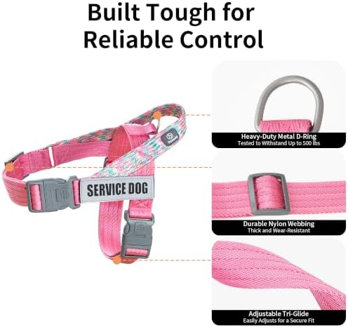 Service Dog Vest, No-Pull Service Dog Harness with 4 PCS Reflective Patches, Dog Vest Harness with Handle, Pet Harness for Small Medium Large Dogs in Training (Pink, S) - Image 6