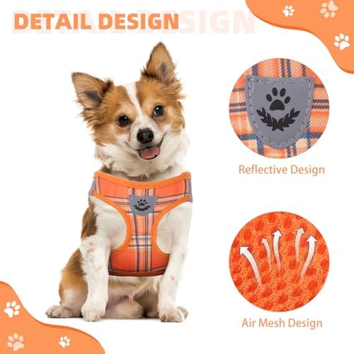 KOOLTAIL Thanksgiving Dog Harness for Small Medium Dogs,Dog Harness and Leash Set, Step in No Pull Soft Mesh Padded Adjustable and Reflective Pet Vest Puppy, Extra Harness for XS S Dogs Orange Plaid S - Image 4