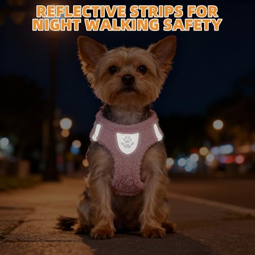 KOOLTAIL Plush Small Dog Harness and Leash Set, Warm Fleece No Pull Puppy Vest for Winter, Lightweight Reflective Step in Pet Harness for Medium Sized Dogs Boy Girl Outdoor Walking Cute Soft, Pink M - Image 6