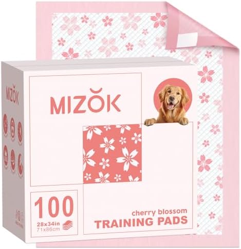 MIZOK Pink Puppy Pads with Adhesive Tabs Disposable Pee Pads 28x34in 100Ct by MIZOK