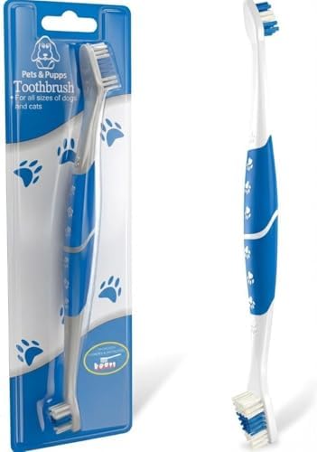 Pet Toothbrush for Dogs, Cats with Soft Bristles - Easy Teeth Cleaning & Dental Care, Non Slip Dual Head Dog Toothbrush for Medium & Large Pets, Toothpaste Not Included, Pack of 1 Blue by PetsPupps