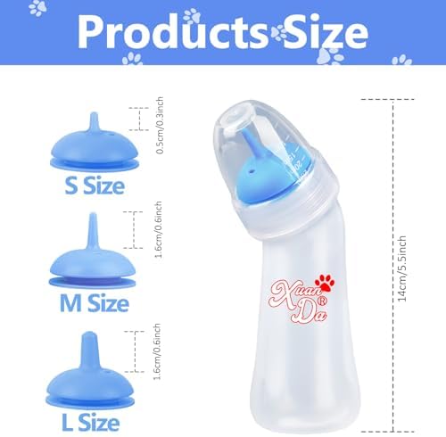 Pet Feeding Bottle,3 Pack Wide Mouth Angled Nursing Bottle, 3 Sizes Nipples with Ventilation Valve Resistant Tearing Perfect for Puppies, Kittens, Small Wildlife（Blue） - Image 2