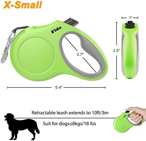 Fida Retractable Dog Leash with Dispenser and Poop Bags, 10 ft, Green - Image 6