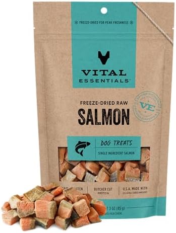 Vital Essentials Freeze Dried Dog Treats, Diced Salmon, 3 oz Bag by VitalEssentials