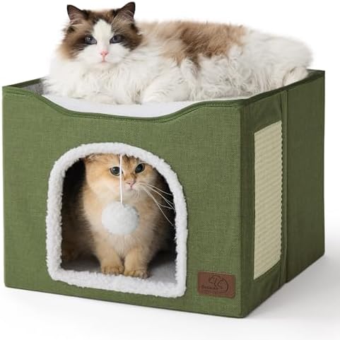 Bedsure Cat House Bed for Indoor Cats with Fluffy Ball and Scratch Pad by BEDSURE