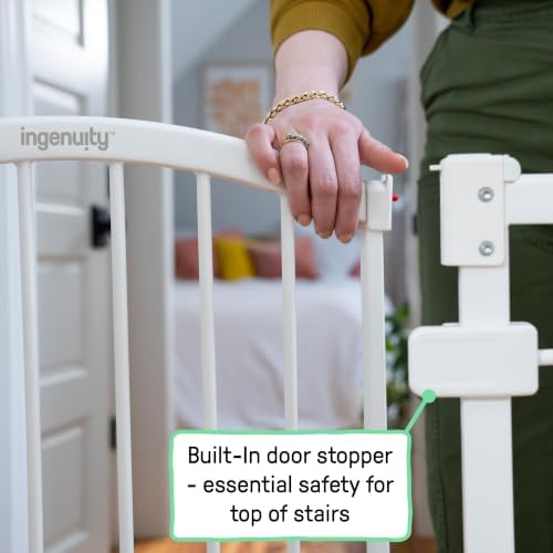 Ingenuity Extra Tall & Wide Safety Pet and Baby Gate, 29.5"-53" Wide, 38" Tall, Pressure or Hardware Mounted, Install on Wall or Banister in Doorway or Stairway, Auto Close Walk-Thru Door - White - Image 4