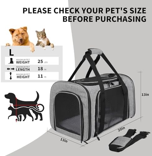 Carriers Soft-Sided Pet Carrier Case for Small Medium Cats Dogs Puppy Under 15 lbs,Airline Approved Cat Carrier with 4 Ventilated Windows (Medium,Grey&Black) - Image 5