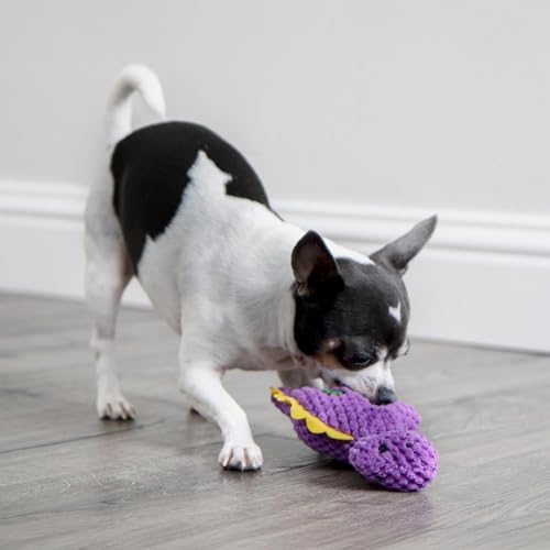 goDog Dinos Bruto Checkers Tough Plush Toy with Chew Guard Technology, Durable Checkered Fabric and Squeaker for Active Play, Purple, Mini - Image 7