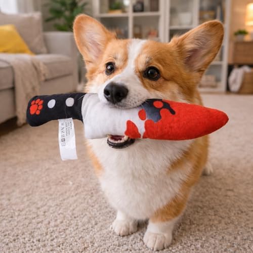 2-Pack Halloween Squeaky Dog Toy Set - Plush Knife and Cleaver Design, Interactive Sound Toys for Dogs, Perfect for Halloween Play and Chewing Fun - Image 3