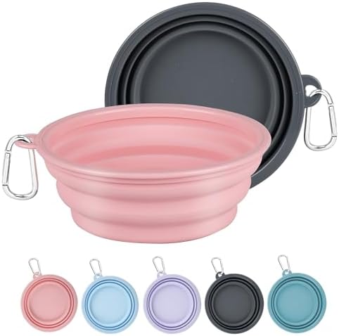 Kytely Collapsible Dog Bowls X-Large (1500ml), 2 Pack Foldable Travel Bowls, Portable Dog Water Food Bowl with Clasp, Pet Feeding Cup Dish for Traveling, Walking, Hiking (Pink+Grey) by Kytely