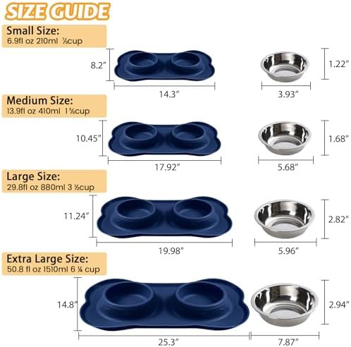 Hubulk Pet Dog Bowls 2 Stainless Steel Dog Bowl with No Spill Non-Skid Silicone Mat + Pet Food Scoop Water and Food Feeder Bowls for Feeding Small Medium Large Dogs Cats Puppies (Small, Navy Blue) - Image 4