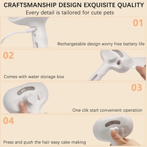 Pet Steam Brush for Shedding– 4-in-1 De-Shedding, Steam Spray, and Self-Cleaning Grooming Tool – Ideal for Long and Short-Haired Pets– Includes 2 Bottles of 120 mL Waterless Shampoo(White) - Image 3