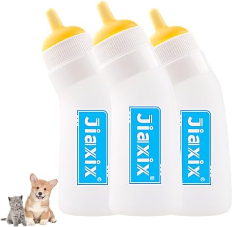 3 Pack Kitten Silicone Nursing Bottle,Silicone Feeding Nipple, Reusable Newborn Kitten Supplies, Suitable for Feeding Kitten, Puppy, Rabbit, Hamster (Yellow, Large) by JiaxixofPetSupplies