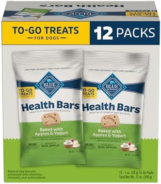 Blue Buffalo Health Bars Mini Natural Crunchy Dog Treats to-GO, Mini Biscuits, Apple & Yogurt 1-oz Bags (Pack of 12) by BlueBuffaloCompanyLtd
