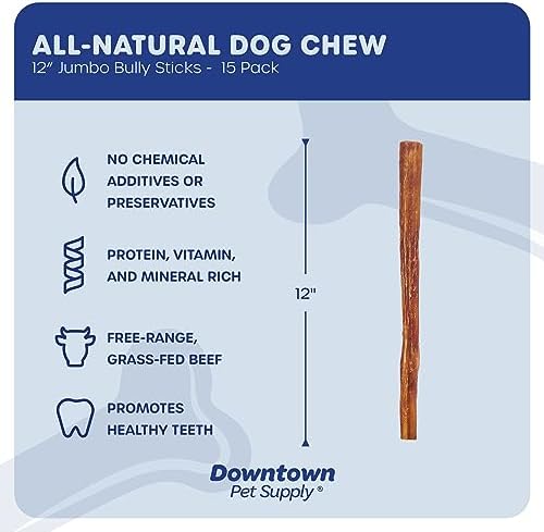 Downtown Pet Supply Jumbo Bully Sticks for Dogs - Natural Beef Chews, Low-Odor & Rawhide-Free, Long Lasting Dog Treats for Aggressive Chewers - Healthy, Safe & Delicious Chews Dogs Love (12" 15 Pack) - Image 2