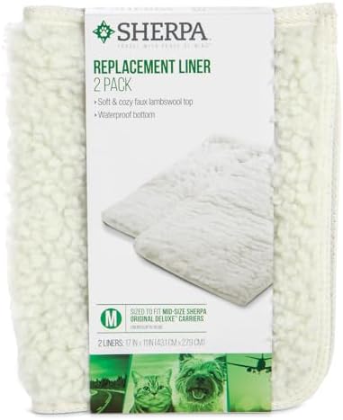 Sherpa Replacement Liners for Travel Pet Carriers - Soft Absorbent Cat & Dog Kennel Pad with Waterproof Backing, Machine Washable Crate Pads, 16.5x11.25in - 2 Pack, White, Medium by Sherpa