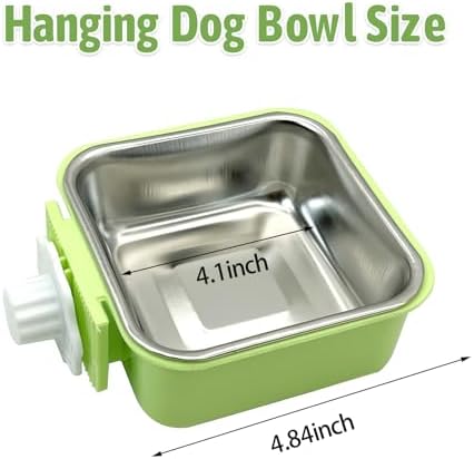 kathson Crate Dog Bowl, Removable Stainless Steel Hanging Pet Kennel Cage Bowl Food & Water Feeder Coop Cup for Puppy, Cat, Rabbit, Guinea Pigs 2pcs Small Square(Blue, Green) - Image 2