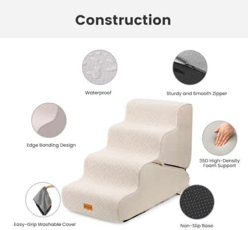 Gardner Pet Dog Stairs for Small Dogs 22" H, 2 in 1 Transformable 4-Step Pet Stairs and Dog Ramp for Couch Bed (23-27 in), Adjustable Pet Steps Beige - Image 4