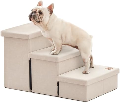 Love's cabin Dog Stairs for High Bed, Foldable Pet Stairs for Small Medium or Large Dogs Puppy with Storage for Bed or Couch, Cat Dog Steps Ramp with Zip up to 200 lbs, Beige, 3 Steps by Lovescabin