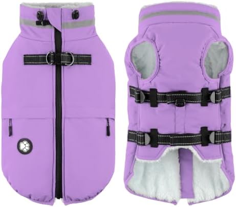 Dogcheer Dog Winter Coat with Harness, Waterproof Fleece Dog Winter Jacket by Dogcheer