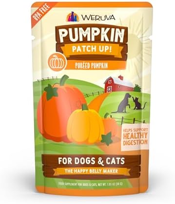 Weruva Pumpkin Patch Up! Pumpkin Puree Pet Food Supplement for Dogs & Cats, 1.05oz Pouch (Pack of 12) by Weruva