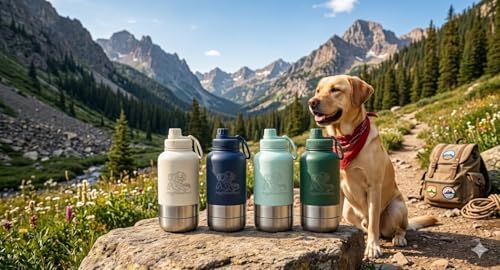 Dog Travel Water Bottle with Bowl – PuppiLovePets 3-in-1 Portable Dog Water Bottle 32oz, Stainless Steel, 2 Detachable Cups, Leak-Proof, BPA-Free – Hiking, Walking & Camping – Ivory - Image 4
