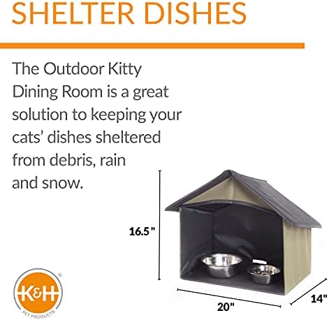 K&H Outdoor Cat Dining Room, Covered Outdoor Feeding Station Shelter, Olive - Image 2