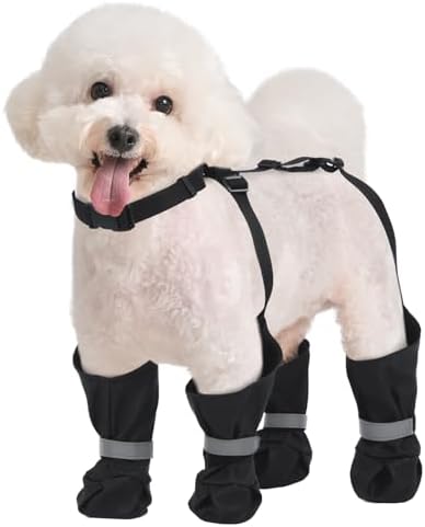 Dog Suspender Boots, Anti-Slip & Fall Waterproof Dog Shoes Leggings, Dog Paw Protector for Small Medium Dogs, Adjustable Dog Boots Pet Shoes for Outdoor Walking by LETSQK