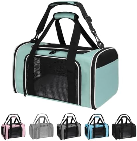 Cat Dog Carriers Soft-Sided, Pet Travel Carrier for Small Cats Dogs Under to15lbs, Soft-Solid Collapsible Carrier,(Medium,Green) by Yipincover