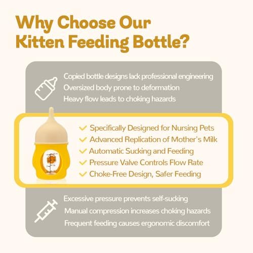 Ergonomic Pet Nursing Bottle,Puppy Bottles for Nursing Puppy Milk - 20ml Slow Flow Kitten Bottle Feeding kit for Newborn Kittens/Puppies/Small Animals, Easy-Clean Silicone Feeder (‌Yellow‌) - Image 4