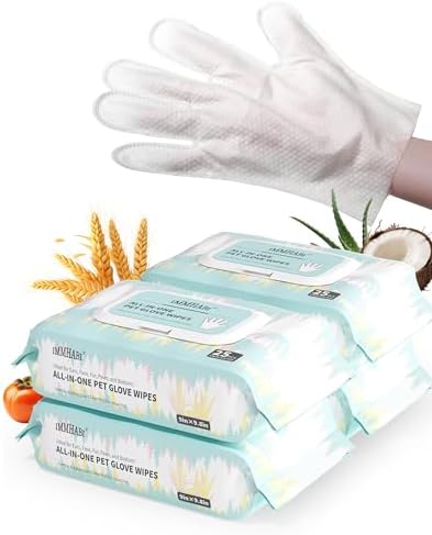 IMMHABI 100 Count Cleaning Deodorizing Pet Glove Wipes for Dogs & Cats by IMMHABI