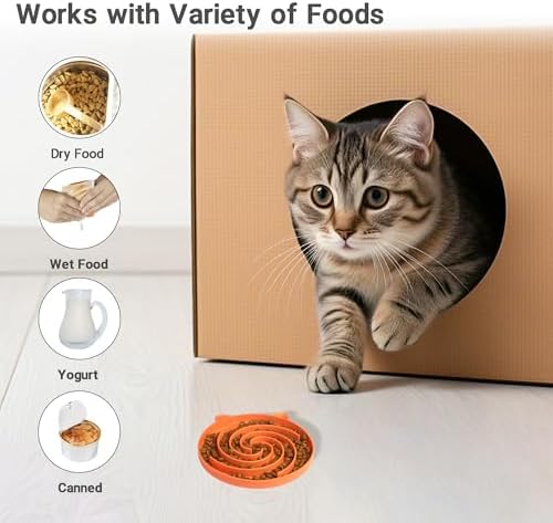 Bifeaw Slow Feeder Cat Bowl, Easy to Clean Silicone Bowl, Ideal for Dry and Wet Food (Orange and Cyan) - Image 3