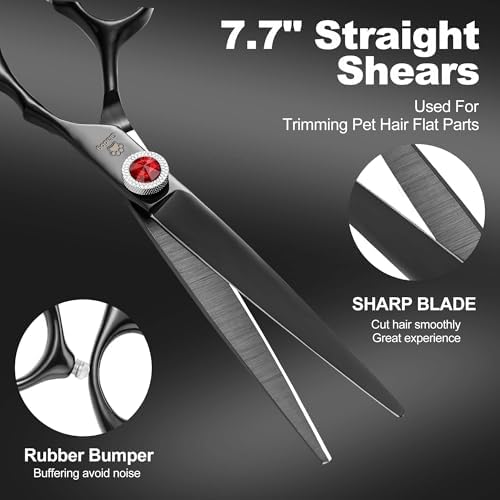 GLADOG 7 Inch Professional Dog Grooming Scissors Kit, Titanium Dog Scissors for Grooming, Heavy-Duty Dog Shears for Grooming, 6-in-1 Pet Grooming Scissors for Dogs (Pro Black) - Image 4