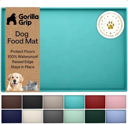 GORILLA GRIP Dog Food Mat, 100% Waterproof Silicone, 16x10 Turquoise by GorillaGrip