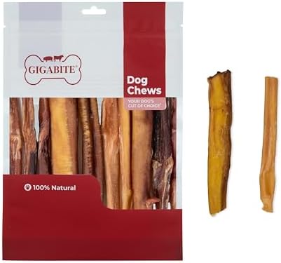 GigaBite Bully Sticks for Dogs All Natural Beef Pizzle Dog Chews, Odor & Rawhide Free Dog Treats, Long Lasting High Protein Chews Digestible Dental Dog Treat - Sticks (Regular 6"), 1 Pound by BestPetSuppliesLLC