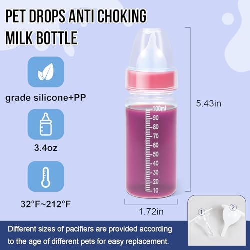 ASEVAT 3.4 oz 3Pack Pet Feeding Bottle, Anti-Choking Puppy Feeder Design,with 3pcs Replaceable and Reusable Silicone Nipples for Feeding Puppies, Kittens, Small Animals - Image 5