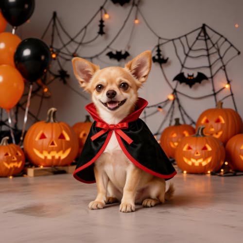 NAMSAN Pet Vampire Costume for Cats Small Dogs Rabbits, Halloween Cat Dracula Cape, Stand-Up Small Dog Vampire Cloak, Halloween Cat Outfit for for Holiday Party Cosplay Statue Decoration - Image 4