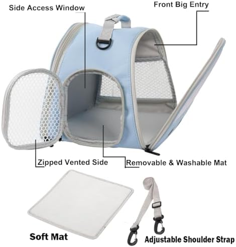 Ventilation Cage,Bearded Dragon Travel Carrier,Guinea Pig Carrier,Guinea Pig Bag for 2,Reptile Travel Carrier for Lizards Sugar Glider Hedgehog Rat Parrot Birds,Airline Approved (Blue, Mesh Carrier) - Image 3