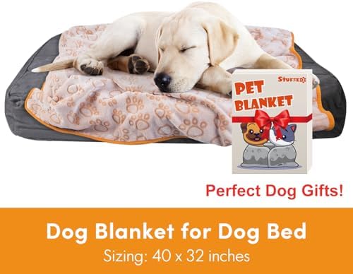 Stuffed Premium Soft Dog Blanket, with Flannel Beige Cute Paw Print, 32 * 40 inches, Cat Blanket Puppy Supplies Border Collie Puppy Gifts Essentials - Image 4