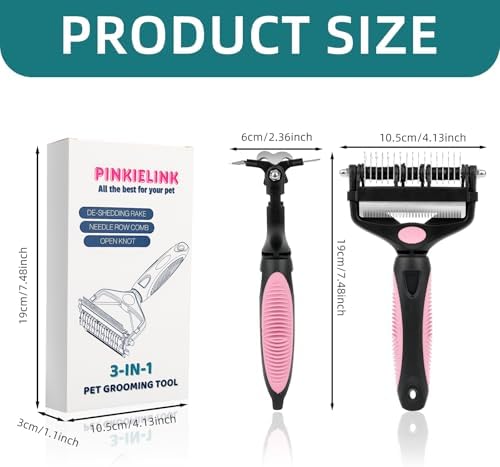 3-IN-1 Pet Grooming Tool - Undercoat Rake, Dematting Comb & Deshedding Brush for Cats, Dogs, Horses - Removes Mats, Tangles & Loose Fur, Reduces Shedding & Prevents Hair Mess (Pink) - Image 7