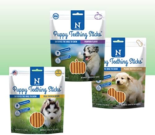 N-Bone Puppy Teething Sticks Variety Pack, Chicken, Pumpkin & Peanut Butter Flavors, Natural Puppy Teething Chews & Treats, 3 Bags (11.22 oz) by N-Bone