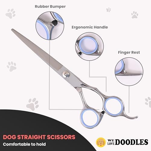 Dog Grooming Scissors Kit, Curved, Straight & Thinning Shears Set, Silver - Image 4