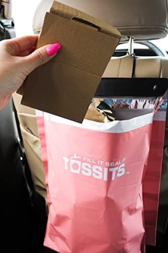 Tossits Hanging Car Trash & Garbage Bags, Disposable, Pink 21 Count | 2 gal, 12 x 15 in, fits over headrest or console, recycled plastic, leakproof, seals odors, everyday light waste - Image 3