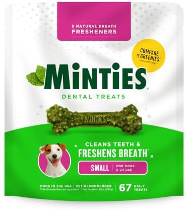 Minties Mint Dental Chews for Dogs, Small Breeds 5-25 lbs, 67 Count by Minties