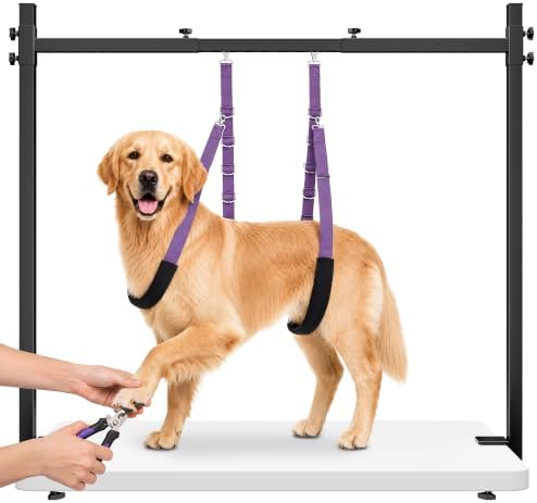 H-Shape Dog Grooming Arm for Table, 42" H, 26-50" W, with Grooming Loop Set by niffgaff