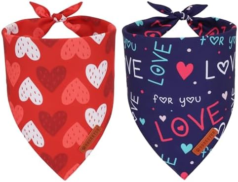 ADOGGYGO Valentine Dog Bandana, Red Blue Heart Love Pet Scarf, Adjustable Fit Pet Valentine Bandanas for Small Dogs (Small) by ADOGGYGO